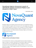 NovaQuant Agency Announces Launch of AlphaSynth System Investment Platform and Issuance of NQA Token - Visionary Financial