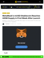 MetaMask's mUSD Stablecoin Reaches $65M Supply in First Week After Launch - CoinCentral