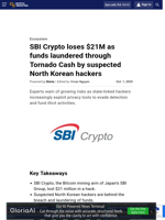 SBI Crypto loses $21M as funds laundered through Tornado Cash by suspected North Korean hackers