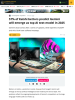 Kalshi Bettors Predict Gemini Will Be Top AI Model of 2025