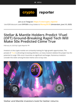 Stellar & Mantle Holders Predict 1Fuel (OFT) Ground-Breaking Rapid Tech Will Make 50x Predicted Come True