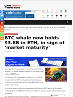 BTC whale now holds $3.8B in ETH, in sign of ‘market maturity’ - The Crypto News Wire