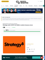 Strategy sells 32 BTC for $3M in routine treasury move