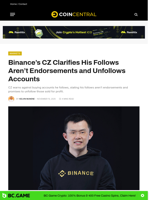Binance’s CZ Clarifies His Follows Aren’t Endorsements