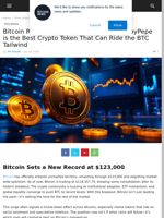 Bitcoin Recently Breaks $123K: Why FloppyPepe is the Best Crypto Token That Can Ride the BTC Tailwind | Live Bitcoin News