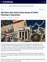 FED Rate Hike Odds Climb Ahead of FOMC Meeting in September