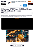 Ethereum (ETH) Tops $3,300 as Holder Numbers Break Records