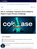IRS vs. Coinbase: Supreme Court Asked to Reject Crypto Privacy Challenge