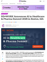 RE•WORK Announces AI in Healthcare & Pharma Summit 2025 in Boston, MA - Coinfea
