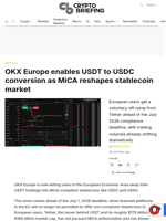 OKX Europe enables USDT to USDC conversion as MiCA reshapes stablecoin market