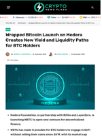 Wrapped Bitcoin Launch on Hedera Creates New Yield and Liquidity Paths for BTC Holders - Crypto News Flash
