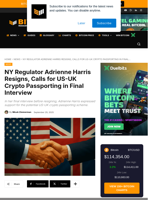 NY Regulator Harris Resigns, Urges US-UK Crypto Cooperation