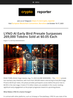 LYNO AI Early Bird Presale Surpasses 269,000 Tokens Sold at $0.05 Each