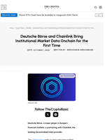 Deutsche Börse and Chainlink Bring Institutional Market Data Onchain for the First Time