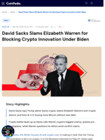 David Sacks Slams Elizabeth Warren for Blocking Crypto Innovation Under Biden
