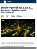 Remittix, Solana, Sui: Best Crypto to Invest In as Alpenglow Nears and Hashi Secures $500M-Plus in Capital Commitments? - TechBullion