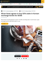 Mirae Asset to Buy Controlling Stake at Korea’s Korbit Exchange for $93M
