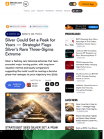 Silver Could Set a Peak for Years — Strategist Flags Silver’s Rare Three-Sigma Extreme – Markets and Prices Bitcoin News