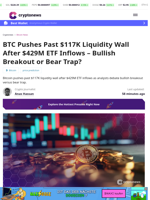 Bitcoin Eyes $125K as ETFs Rise, Liquidity Wall Firms