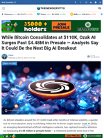 While Bitcoin Consolidates at $110K, Ozak AI Surges Past $4.48M in Presale — Analysts Say It Could Be the Next Big AI Breakout