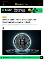 Bitcoin (BTC) Price: BTC Taps $76K — Here's What's Holding It Back - CoinCentral