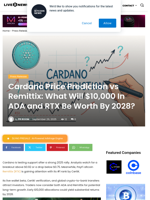 Cardano Price Prediction vs Remittix: What Will $10,000 In ADA and RTX Be Worth By 2028? | Live Bitcoin News
