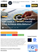 Ethereum Nears All-Time Highs: Can Ozak AI's $0.005 Presale Price Achieve 400x Returns? | Live Bitcoin News