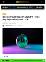 Bitcoin Could Reach $130K If It Holds Key Support Above $110K - CoinCentral