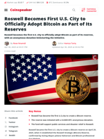 Roswell Becomes First U.S. City to Add Bitcoin to Reserves