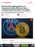 PSG Adds Bitcoin to Treasury, Fan Token Volume Doubles