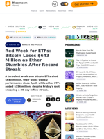 Red Week for ETFs: Bitcoin Loses $643 Million as Ether Stumbles After Record Streak – Markets and Prices Bitcoin News