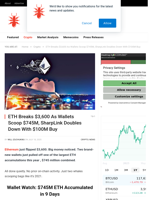 ETH Breaks $3,600 As Wallets Scoop $745M, SharpLink Doubles Down With $100M Buy - NullTX