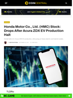 Honda Motor Co., Ltd. (HMC) Stock: Drops After Acura ZDX EV Production Halt - CoinCentral