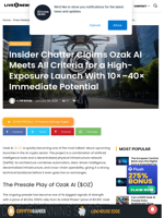 Insider Chatter Claims Ozak AI Meets All Criteria for a High-Exposure Launch With 10×–40× Immediate Potential