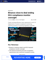 Binance close to deal ending DOJ compliance monitor oversight
