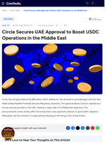 Circle Secures UAE Approval to Boost USDC Operations in the Middle East