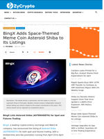 BingX Adds Space-Themed Meme Coin Asteroid Shiba to Its Listings