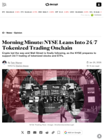 Morning Minute: NYSE Leans Into 24/7 Tokenized Trading Onchain - Decrypt