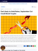 Fed Likely to Hold Rates, September Cut Could Boost Crypto