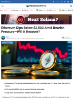 Ethereum Dips Below $2,500 Amid Bearish Pressure—Will It Recover? - TheNewsCrypto