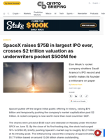 SpaceX raises $75B in largest IPO ever, crosses $2 trillion valuation as underwriters pocket $500M fee