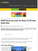 TRUMP Meme Coin Leads This Week's $1.57B Token Unlock Wave