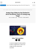 Analyst Says Shiba Inu Has Finished Its Job at the Bottom: Here’s Its Swing Long Target