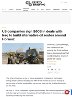US companies sign $60B in deals with Iraq to build alternative oil routes around Hormuz