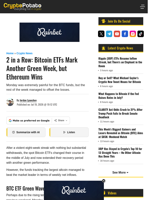 2 in a Row: Bitcoin ETFs Mark Another Green Week, but Ethereum Wins