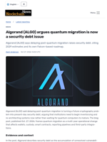 Algorand (ALGO) argues quantum migration is now a security debt issue - Blockchain.News