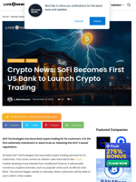 Crypto News: SoFi Becomes First US Bank to Launch Crypto Trading | Live Bitcoin News