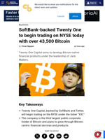 SoftBank-backed Twenty One to begin trading on NYSE today with over 43,500 Bitcoin