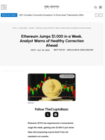 Ethereum Jumps $1,000 in a Week, Analyst Warns of Healthy Correction Ahead