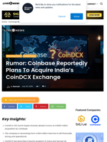 Rumor: Coinbase Reportedly Plans To Acquire India's CoinDCX Exchange | Live Bitcoin News
